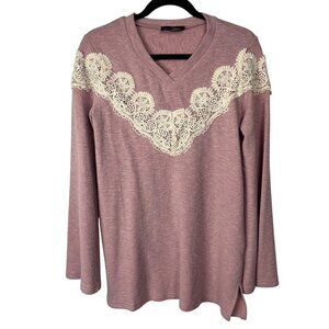 Suzanne Betro S Pink Long Sleeve Top With Lace Details